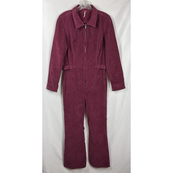 Free People Pants - Free People Take Me Out Mulberry Corduroy Jumpsuit 6 Zip Front Utility Boho $148
